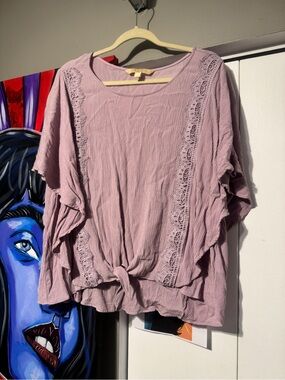 Women’s Mauve Lace-Trim Knot Front Top 2X